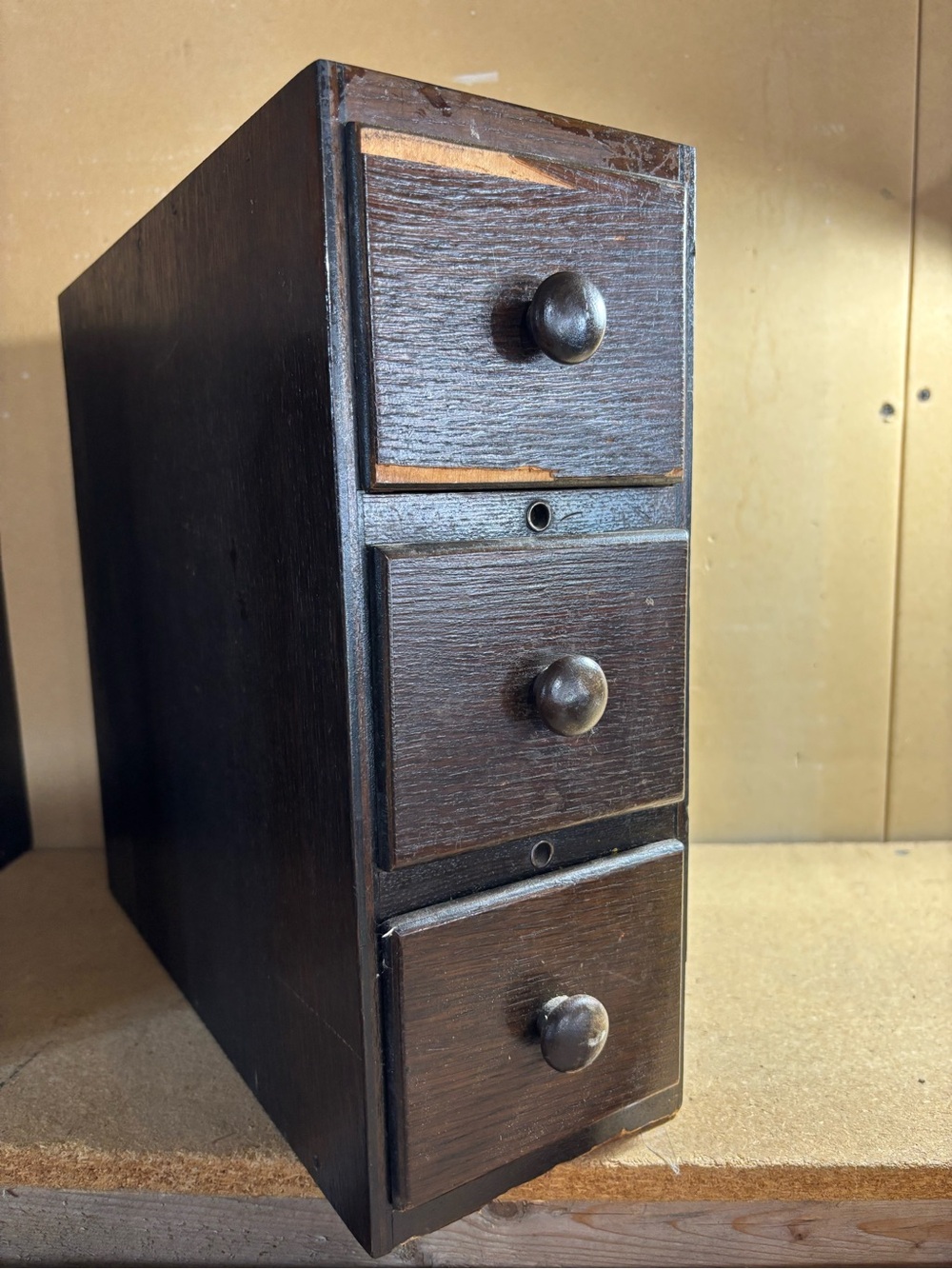 Set of 3 vintage wood sewing machine drawers in the frame from the cabinet